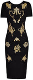 Embroidered Black Midi Fitted Dress