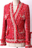 Red Fringed Tweed Jacket | DESIGNER INSPIRED FASHIONS
