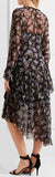 Ruffled Floral Print Silk Georgette Dress