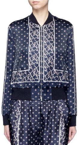 Foulard Printed Satin Bomber Jacket in Deep Blue - DESIGNER INSPIRED FASHIONS