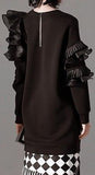 Cut-Out Long Ruffled Sweatshirt - Black or White