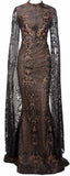 Long-Sleeve Glitter Lace Gown - Black or White