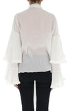 Bell-Sleeved Tie-Neck Blouse