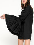 Pleated-Flared-Sleeve Shirt - Black or White