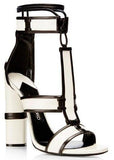 Patchwork Leather Cage Sandals in Black or White - DESIGNER INSPIRED FASHIONS