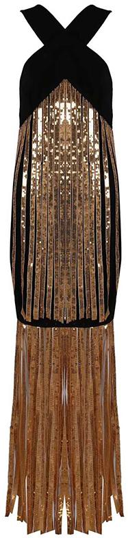 Sequin-Tassel Halter-Neck Dress