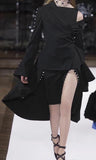 Black Asymmetric Pearl Wrap Top