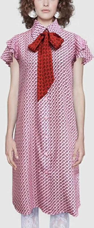 Horsebit Printed Silk Shirt Dress