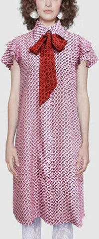 Horsebit Printed Silk Shirt Dress