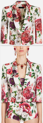 Peony-Print Brocade Jacket