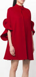 Ruffled Brushed Wool and Cashmere-Blend Cape, Red