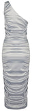 Satin Ruched One-Shoulder Dress