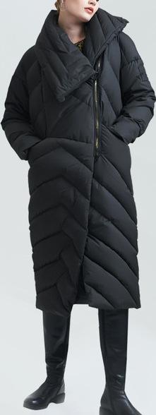 Side-Zip Long Puffer Coat, Black
