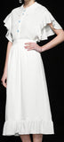 Ruffle-Sleeve Textured White Blouse and Skirt Set
