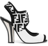 Logo-Jacquard Stretch-Mesh Sandals, Black and White