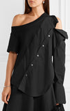 Mixed Media Cold-Shoulder Top, Black