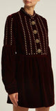 Studded and Pleated Velvet Mini Dress