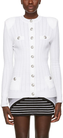 Button-Embellished Cardigan, White