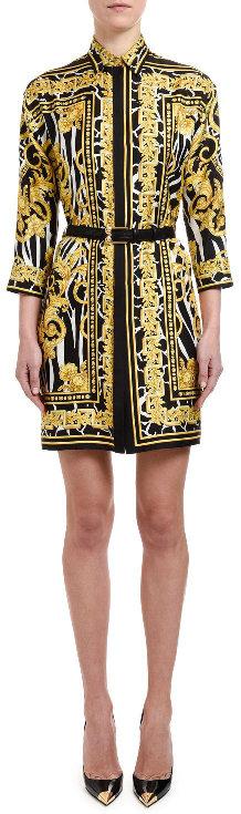 Savage Barocco Print Silk Shirt-Dress | DESIGNER INSPIRED FASHIONS