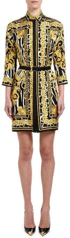 Savage Barocco Print Silk Shirt-Dress | DESIGNER INSPIRED FASHIONS