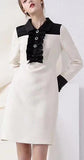 Bicolor Long-Sleeve Ruffle Mini-Dress