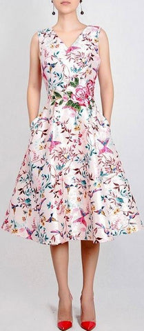 Floral Printed Fit & Flare Dress with Embroidery