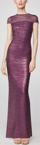 Tulle Applique Metallic Gown - Purple, Black, Beige/Gold