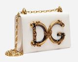 Girls Barocco Leather Shoulder Bag, White