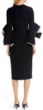 Bicolor Flutter Sleeve Crepe Sheath Dress