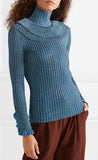 Ruffled Metallic Ribbed-Knit Turtleneck Sweater