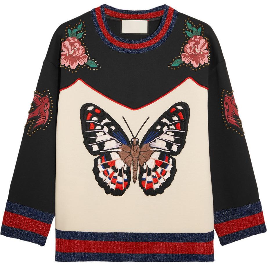 Embroidered Butterfly Bonded Cotton Jersey Studded Sweatshirt - DESIGNER INSPIRED FASHIONS