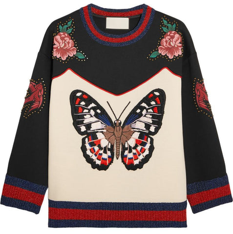 Embroidered Butterfly Bonded Cotton Jersey Studded Sweatshirt - DESIGNER INSPIRED FASHIONS