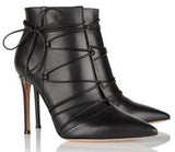 Lace-up Leather Ankle Boots in Black - DESIGNER INSPIRED FASHIONS
