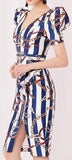 Striped Printed Puff-Sleeve Dress | DESIGNER INSPIRED FASHIONS