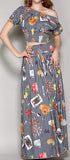 Printed Gingham Off-the-Shoulder Top & Maxi Skirt Set