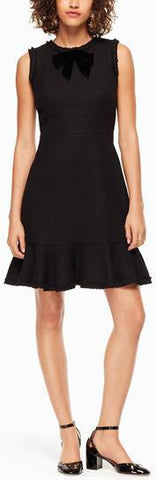 Black Ruffle Tweed Dress with Bow