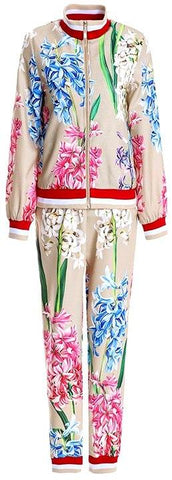 Floral and Web-Stripe Jacket and Pant Set