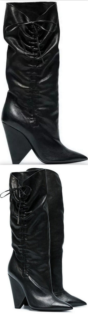 Black Niki 105 Slouch Leather Boots