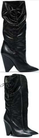 Black Niki 105 Slouch Leather Boots