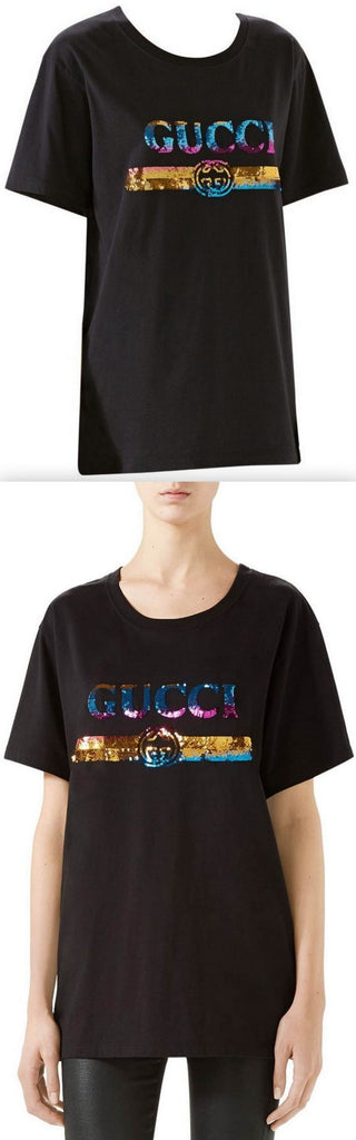 Rainbow Sequin Logo Tee, Black