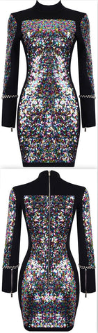 Sequin-Embellished Studded Mini Dress