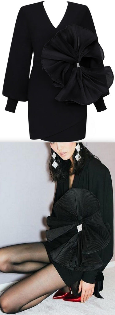 Black Bow-Embellished Mini Dress