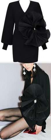 Black Bow-Embellished Mini Dress