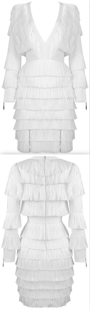 Fringed Tiered Low-Cut Mini Dress