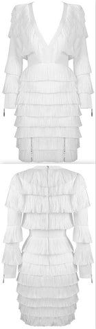 Fringed Tiered Low-Cut Mini Dress