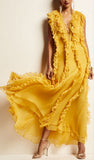 'Ambra' V-Neck Cap-Sleeve Layered Ruffle Maxi Dress | DESIGNER INSPIRED FASHIONS