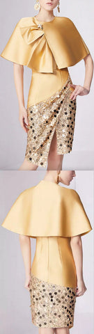 Asymmetrical Sequined Dress with Capelet