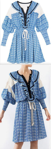 Printed Ruffle-Trim Mini Dress with Drawstring Waist