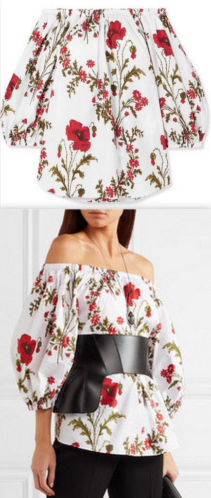 Off-the-Shoulder Floral-Print Cotton-Poplin Top | DESIGNER INSPIRED FASHIONS