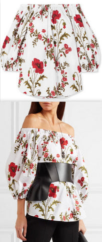 Off-the-Shoulder Floral-Print Cotton-Poplin Top | DESIGNER INSPIRED FASHIONS